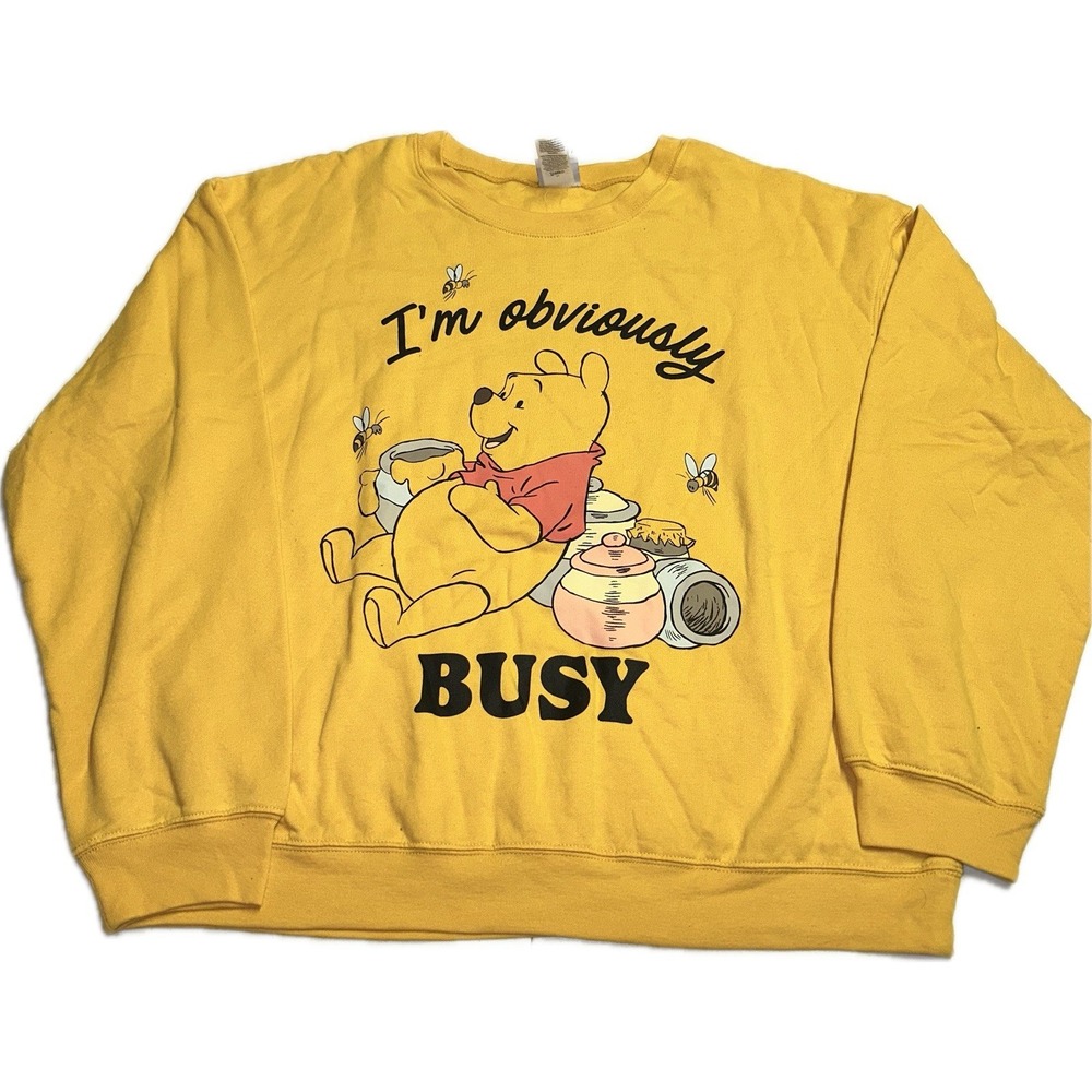 Disney Sweatshirt "I'm Obviously Busy" Crewneck Yellow Winnie The‎ Pooh Size XXL